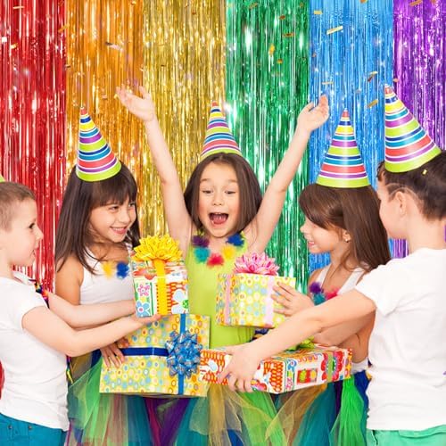 Rainbow Metallic Fringe Curtains 2 Pack, Tinsel Backdrop for Parties, alternate view 4