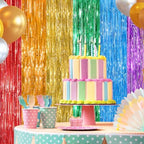 Rainbow Metallic Fringe Curtains 2 Pack, Tinsel Backdrop for Parties, alternate view 5