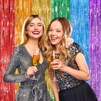 Rainbow Metallic Fringe Curtains 2 Pack, Tinsel Backdrop for Parties, alternate view 6