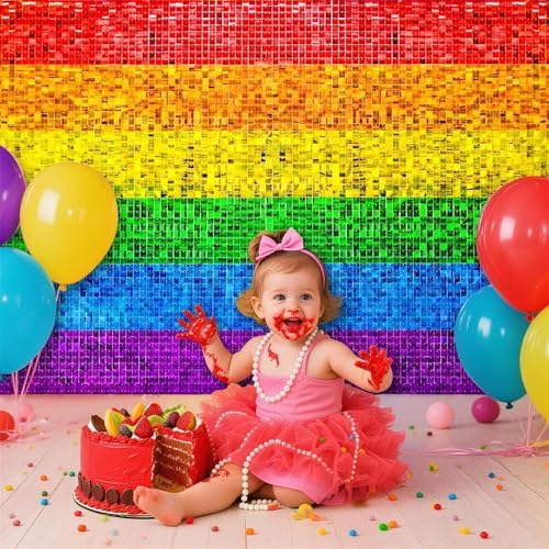 Rainbow Shimmer Wall Backdrop, Square Sequin Shimmer Panels, 24 Pcs, alternate view 3