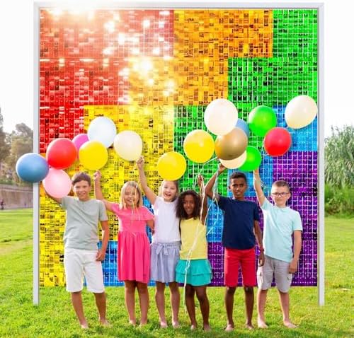 Rainbow Shimmer Wall Backdrop, Square Sequin Shimmer Panels, 24 Pcs, alternate view 4
