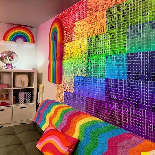 Rainbow Shimmer Wall Backdrop, Square Sequin Shimmer Panels, 24 Pcs, alternate view 6