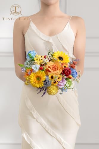 Rainbow Sunflower Artificial Flowers Box Combo Wedding Decor in Rainbow Colorful, alternate view 4