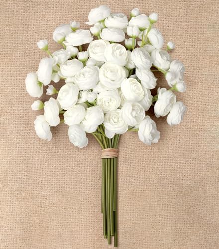Ranunculus Artificial Flowers 18 Pcs, Faux Silk Mini Peonies Bulk Flowers for Vase, Fake Wedding Filler Flowers