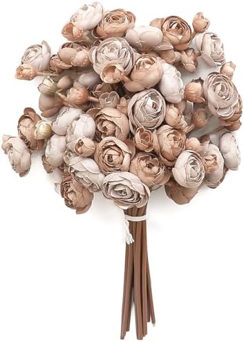 Ranunculus Artificial Flowers 18 Pcs Taupe Brown Faux Silk Mini Ranunculus Bulk Fake Wedding Filler Flowers for