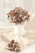 Ranunculus Artificial Flowers 18 Pcs Taupe Brown Faux Silk Mini Ranunculus Bulk Fake Wedding Filler Flowers for, alternate