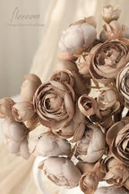 Ranunculus Artificial Flowers 18 Pcs Taupe Brown Faux Silk Mini Ranunculus Bulk Fake Wedding Filler Flowers for, alternate
