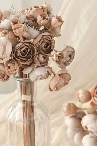 Ranunculus Artificial Flowers 18 Pcs Taupe Brown Faux Silk Mini Ranunculus Bulk Fake Wedding Filler Flowers for, alternate