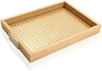 Rattan Woven mesh Surface Wood Serving Tray with Metal Handles, Decorative Tray Service Tray, Modern Boho