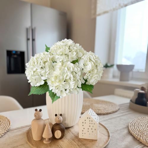 Real Touch Faux Hydrangea Flowers, 4Pcs 21" Off White Fake Hydrangeas Flower with Stems for Wedding Bouquets, alternate view