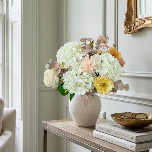 Real Touch Faux Hydrangea Flowers, 4Pcs 21" Off White Fake Hydrangeas Flower with Stems for Wedding Bouquets, alternate view