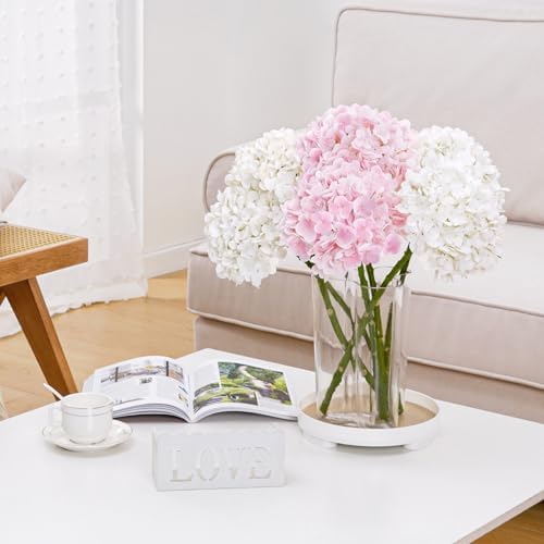 Real Touch Hydrangea Artificial Flowers, 2 Pink & 2 White Real Touch Flowers, 21"" Faux Hydrangea Flowers, Fake, alternate
