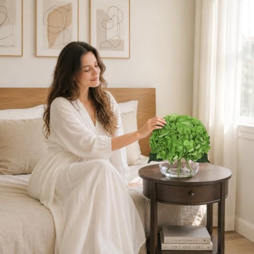 Real Touch Hydrangea with Glass Vase Green Full Latex Hydrangeas Artificial Flowers in Vase Lifelike Bouquets, alternate view
