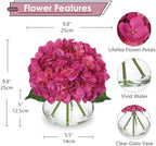 Real Touch Hydrangea with Glass Vase Rose Pink Full Latex Hydrangeas Artificial Flowers in Vase Lifelike, alternate view 3