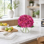 Real Touch Hydrangea with Glass Vase Rose Pink Full Latex Hydrangeas Artificial Flowers in Vase Lifelike, alternate view 4