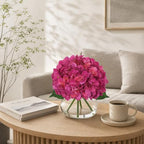 Real Touch Hydrangea with Glass Vase Rose Pink Full Latex Hydrangeas Artificial Flowers in Vase Lifelike, alternate view 5