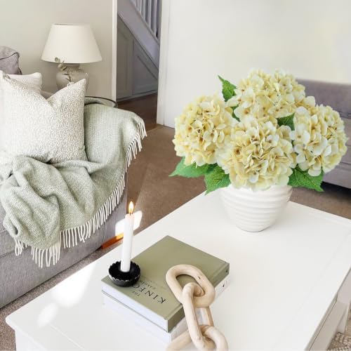 Real Touch Vintage Artificial Hydrangeas,4Pcs Cream Yellow Fake Hydrangeas Flower with Stems for Wedding, alternate view 4