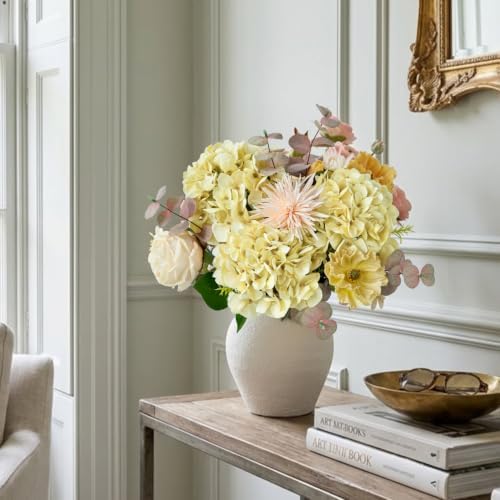 Real Touch Vintage Artificial Hydrangeas,4Pcs Cream Yellow Fake Hydrangeas Flower with Stems for Wedding, alternate view 5