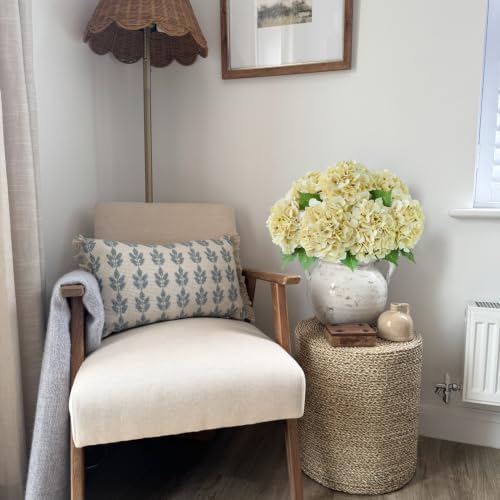 Real Touch Vintage Artificial Hydrangeas,4Pcs Cream Yellow Fake Hydrangeas Flower with Stems for Wedding, alternate view 7