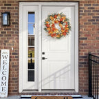 Realistic Fall Wreath with Lights/Timer 24 inch Fall Wreaths for Front Door with Pumpkins Autumn Wreath for, alternate view 6