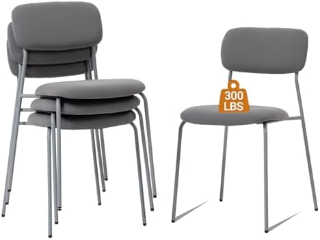 Reception Chair Set of 4, Stackable Waiting Room Seating for Office, Lobby, and Guest Use, Grey in Standard in