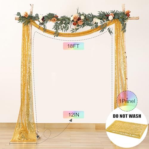 Reception Gold Sequin Background Wedding Arch Drapes in 1Panel/12''x18FT in Gold, alternate view 2