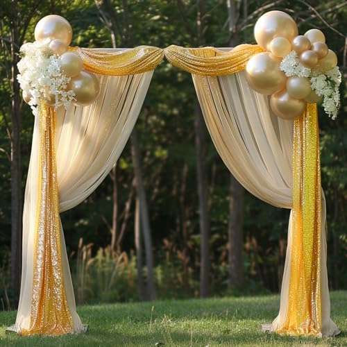 Reception Gold Sequin Background Wedding Arch Drapes in 1Panel/12''x18FT in Gold, alternate view 3