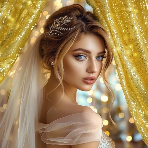 Reception Gold Sequin Background Wedding Arch Drapes in 1Panel/12''x18FT in Gold, alternate view 4