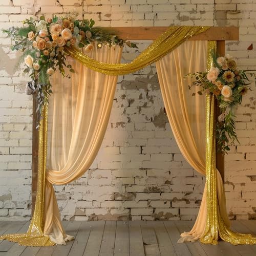 Reception Gold Sequin Background Wedding Arch Drapes in 1Panel/12''x18FT in Gold, alternate view 5