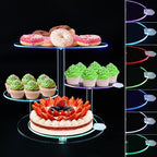 Rechargable LED Light Cupcake Stand, Light Up Cake and Cupcake Stand Combo, 4 Tier Round Dessert Table Display