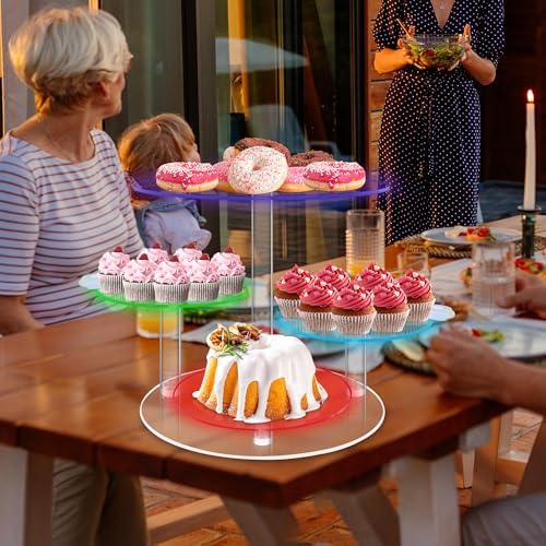 Rechargable LED Light Cupcake Stand, Light Up Cake and Cupcake Stand Combo, 4 Tier Round Dessert Table Display, alternate