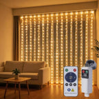 Rechargeable 300LED Curtain Lights, 9.8x9.8FT 8 Modes Curtain Fairy Lights in 9.8x9.8FT in Warm White