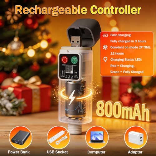 Rechargeable 300LED Curtain Lights, 9.8x9.8FT 8 Modes Curtain Fairy Lights in 9.8x9.8FT in Warm White, alternate view 2
