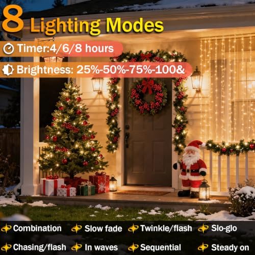 Rechargeable 300LED Curtain Lights, 9.8x9.8FT 8 Modes Curtain Fairy Lights in 9.8x9.8FT in Warm White, alternate view 3