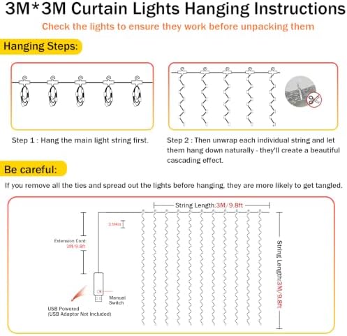 Rechargeable 300LED Curtain Lights, 9.8x9.8FT 8 Modes Curtain Fairy Lights in 9.8x9.8FT in Warm White, alternate view 6