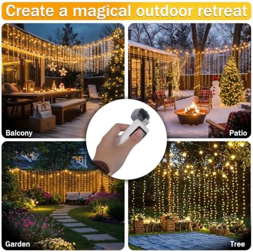 Rechargeable 300LED Curtain Lights, 9.8x9.8FT 8 Modes Curtain Fairy Lights in 9.8x9.8FT in Warm White, alternate view 7
