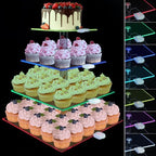 Rechargeable LED Cupcake Stand for 50 Cupcakes, 7 Colors Light Clear Cupcake Holder, 4 Tier Cupcake Tower