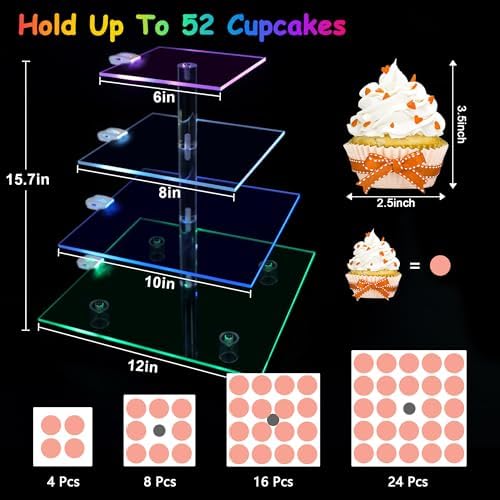 Rechargeable LED Cupcake Stand for 50 Cupcakes, 7 Colors Light Clear Cupcake Holder, 4 Tier Cupcake Tower, alternate view 3