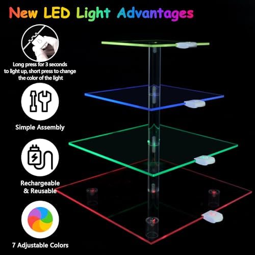 Rechargeable LED Cupcake Stand for 50 Cupcakes, 7 Colors Light Clear Cupcake Holder, 4 Tier Cupcake Tower, alternate view 4
