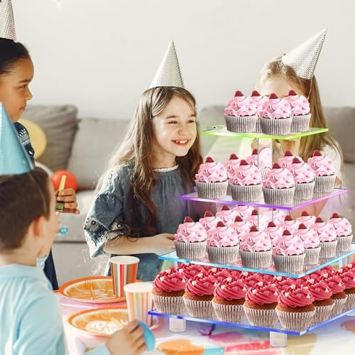 Rechargeable LED Cupcake Stand for 50 Cupcakes, 7 Colors Light Clear Cupcake Holder, 4 Tier Cupcake Tower, alternate view 5