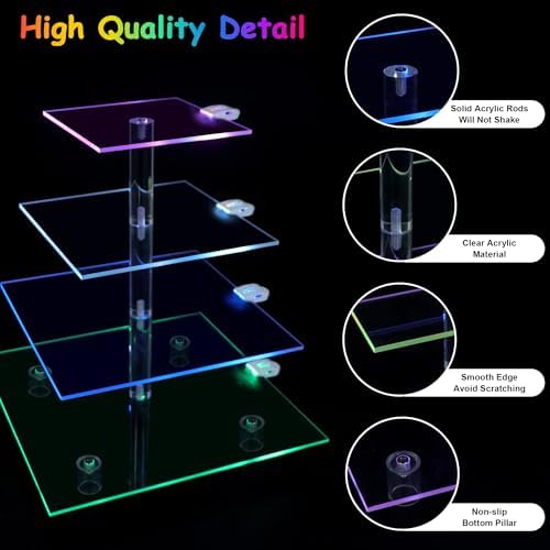 Rechargeable LED Cupcake Stand for 50 Cupcakes, 7 Colors Light Clear Cupcake Holder, 4 Tier Cupcake Tower, alternate view 6
