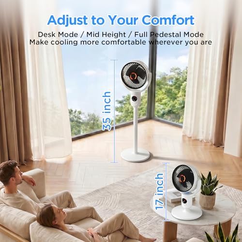 Rechargeable Pedestal Fan, Cordless Portable Fan with 10400mAh Battery, Soft Night Light, Adjustable Height, 5, alternate
