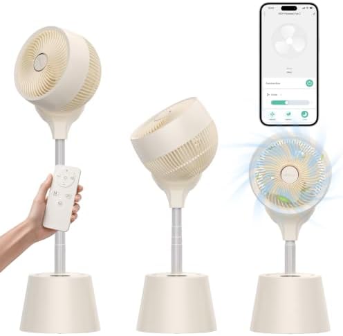 Rechargeable Smart Pedestal Fan, 20dB Quiet 360° Oscillating Fan | DC Motor Wi-Fi App & Remote Control, 6