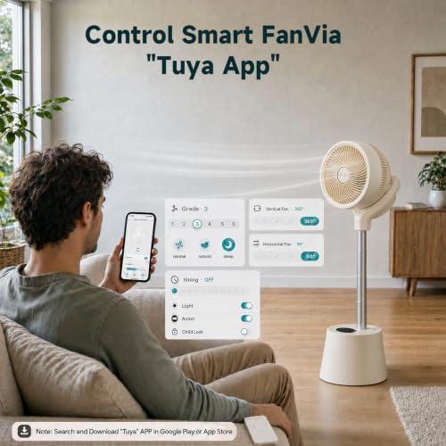 Rechargeable Smart Pedestal Fan, 20dB Quiet 360° Oscillating Fan | DC Motor Wi-Fi App & Remote Control, 6, alternate view 6