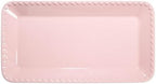 Rectangle Ceramic Stoneware Serving Platter Tray, Embossed Hearts, Microwave Safe, 15x8-Inch, Pink in 15-Inch x