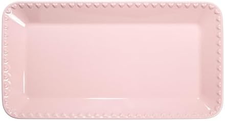 Rectangle Ceramic Stoneware Serving Platter Tray, Embossed Hearts, Microwave Safe, 15x8-Inch, Pink in 15-Inch x