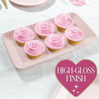 Rectangle Ceramic Stoneware Serving Platter Tray, Embossed Hearts, Microwave Safe, 15x8-Inch, Pink in 15-Inch x, alternate