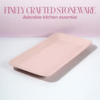 Rectangle Ceramic Stoneware Serving Platter Tray, Embossed Hearts, Microwave Safe, 15x8-Inch, Pink in 15-Inch x, alternate