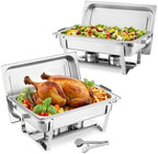 Rectangle Chafing Dishes, 9 Qt 2 Pack Stainless Steel Chafing Dish, Food Warmer Chafer Complete Set with Hollow