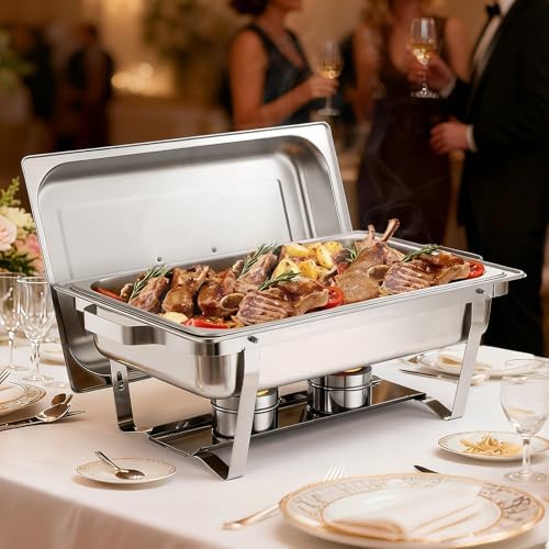 Rectangle Chafing Dishes, 9 Qt 2 Pack Stainless Steel Chafing Dish, Food Warmer Chafer Complete Set with Hollow, alternate